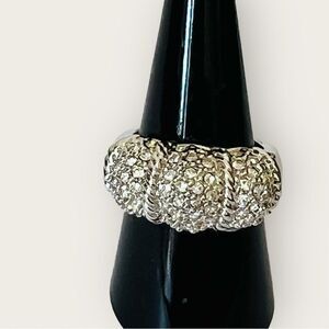 Paved  Clear CZ  silver plated dome ring size 8